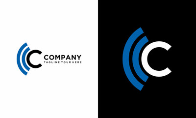 letter c wifi area signal logo concept vector template on a black and white background.