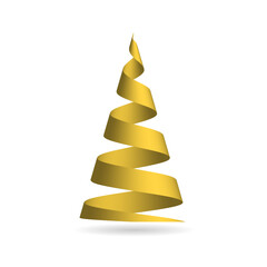 Golden glossy ribbon in a shape of Christmas tree