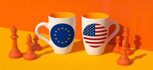 Coffee cup, Eu - US flag and diplomacy