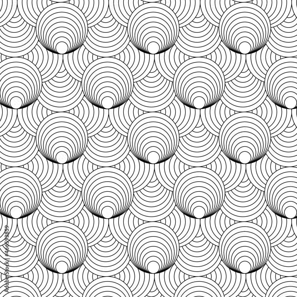 Poster Background pattern seamless circle abstract wave background stripe black and white line. Geometric line vector. Luxury create background design. Japanese Doodle art.