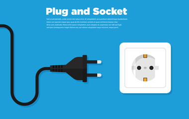 Electrical outlet and plugs in flat style icon. Vector illustration - obrazy, fototapety, plakaty