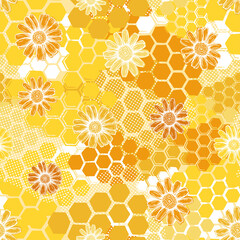 Beautiful pattern flower and honeycomb yellow, great design for any purposes. Vector illustration. Geometric texture background. Fabric element