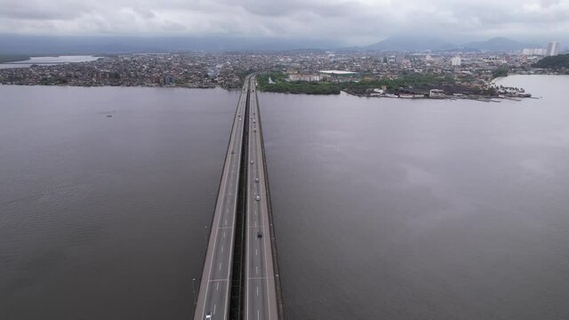 Ponte do Mar Pequeno in Praia Grande S&atilde;o Paulo, Brazil. aerial view of the bridge