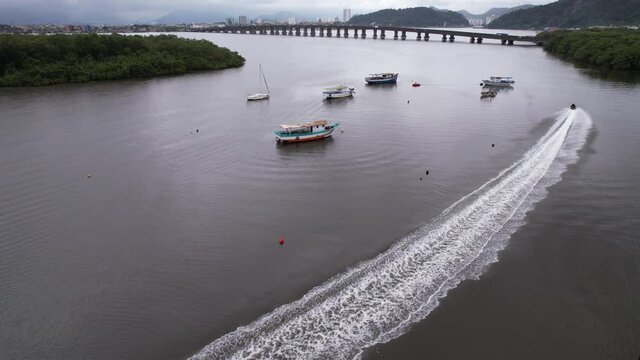 Ponte do Mar Pequeno in Praia Grande S&atilde;o Paulo, Brazil. aerial view of the bridge