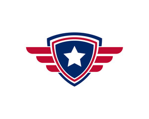 Emblem American Veteran Flag Emblem Wings with Shield Patriotic Logo Design Template Element