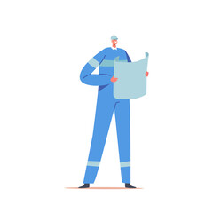 Builder, Engineer or Foreman Character with Blueprint. Architect with House Plan, Professional Architecture Constructor