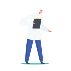 Doctor Character in Medical Robe with Clipboard in Hand. Hospital Healthcare Staff at Work. Medicine Profession Employee