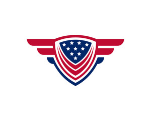 Emblem American Veteran Flag Emblem Wings with Shield Patriotic Logo Design Template Element