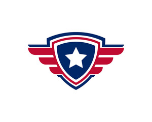Fototapeta premium Emblem American Veteran Flag Emblem Wings with Shield Patriotic Logo Design Template Element