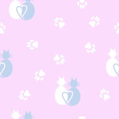 cat paws seamless pattern in powder tones for wallpaper, wrapping paper, fabric