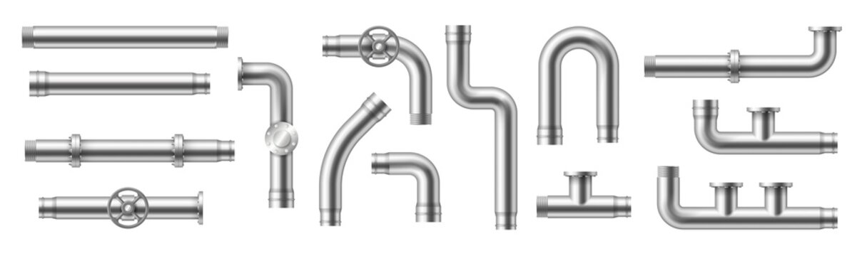 Stainless steel, metallic pipes, plumbing fittings. Water, fuel or gas supply system, oil pipeline