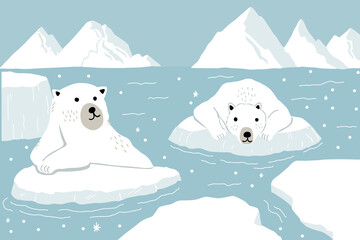 Polar bears. Northern animals. Vector
