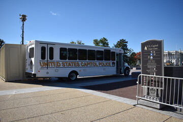 Washington, DC, USA - November 1, 2021: Capitol Police Bus Parked Near the U.S. Capitol to Provide Security for the U.S. Supreme Court Argument Over the Texas Abortion Law