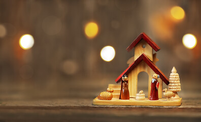 Merry Christmas: Nativity scene with Mary, Joseph, baby Jesus