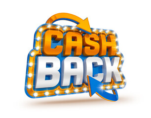 Label with arrows and cashback name for graphic composition, isolated on white background. 3d render illustration