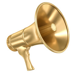 Golden megaphone 3d render isolated on white background. 3d render illustration