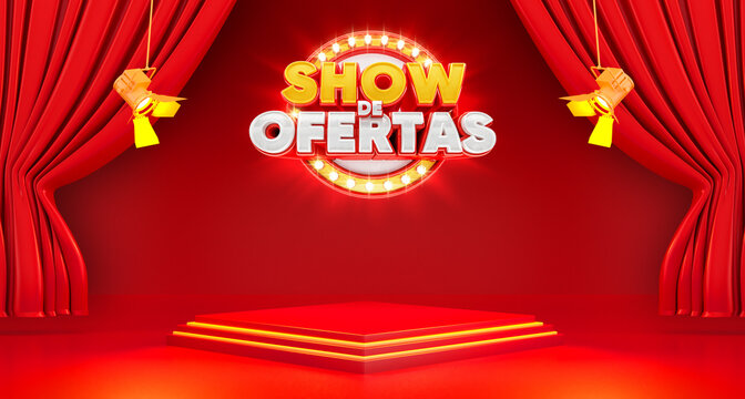 Banner for marketing campaign in Brazil in Portuguese. The phrase Show de Ofertas means Show Offers. 3d render illustration