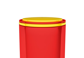 Podium 3d render red and yellow on white isolated background. 3d render illustration
