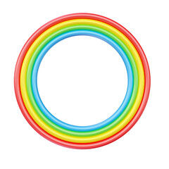 Colored circles in 3d render forming a rainbow. 3d render illustration