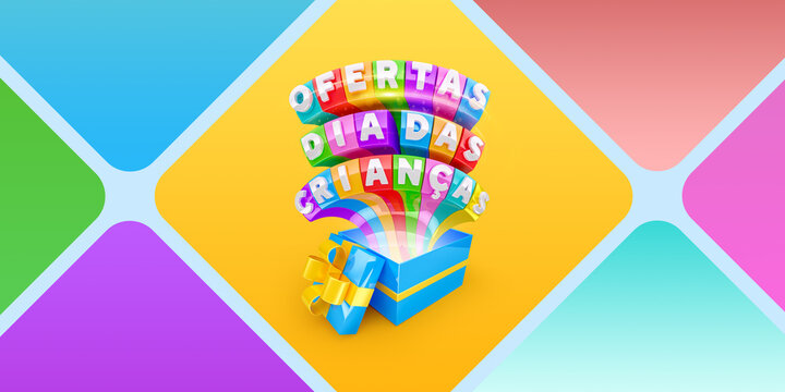 Children's day banner in Brazil 3d render realistic label
