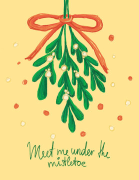 Merry Christmas mistletoe card 