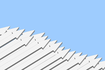 3d rendering of multiple arrows pointed to one direction on blue background for web site design presentations and templets use.