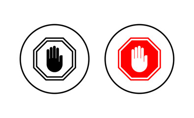 Obraz premium Stop icons set. stop road sign. hand stop sign and symbol. Do not enter stop red sign with hand
