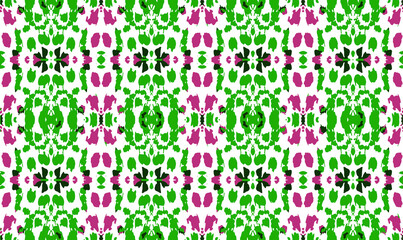 Colored background with ink stains pattern. Green and pink stains. Vector art.