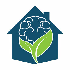Home Brain Logo Icon Design. Home brain and leaves idea.