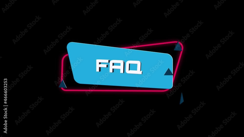 Aufkleber 3d animation text Faq on trendy flat geometric banner. Flying and rotating object. 4K Video motion graphic animation.