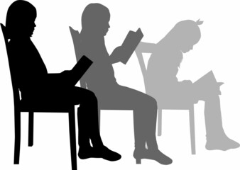 Silhouettes of people with a book.