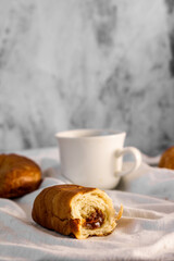butter croissant with coffee, minimalist, breakfast. coffee shop