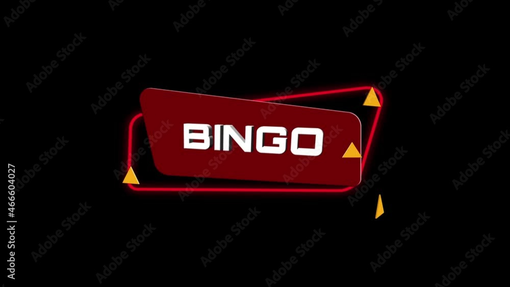Poster 3d animation text Bingo on trendy flat geometric banner. Flying and rotating object. 4K Video motion graphic animation.