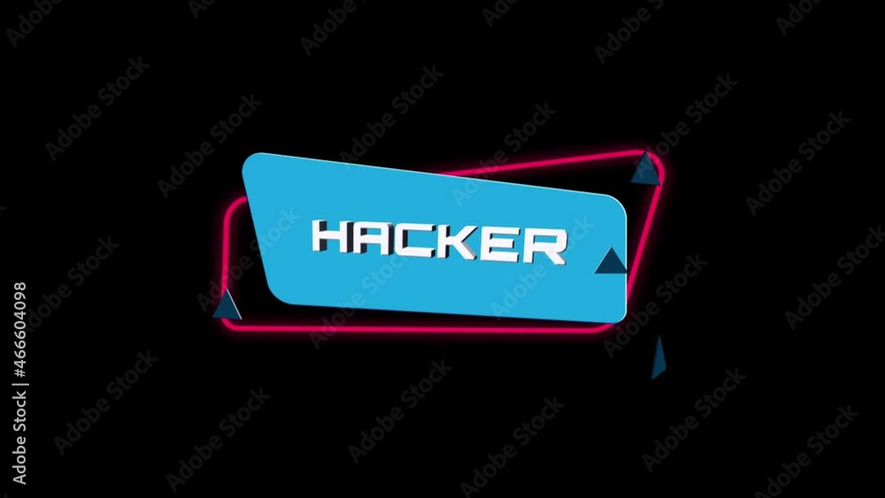 Fototapete 3d animation text Hacker on trendy flat geometric banner. Flying and rotating object. 4K Video motion graphic animation.