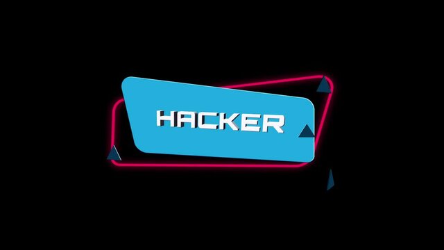 3d animation text Hacker on trendy flat geometric banner. Flying and rotating object. 4K Video motion graphic animation.