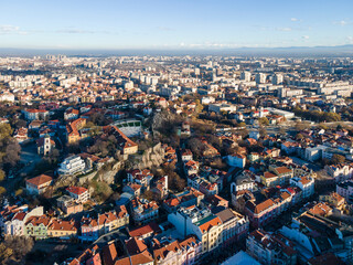Fototapeta premium Aerial view of City of Plovdiv, Bulgaria