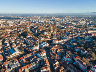 Obraz premium Aerial view of City of Plovdiv, Bulgaria
