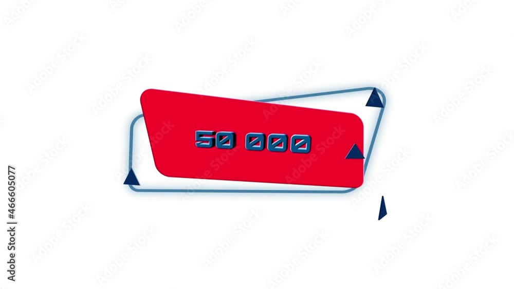 Poster 3d animation 50k number on trendy flat geometric banner. 50000 subscribers. flying and rotating obje