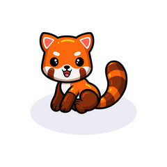 Cute little red panda cartoon sitting