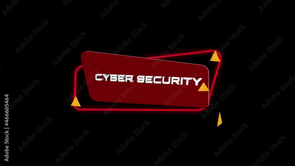 Poster 3d animation text Cyber security on trendy flat geometric banner. Flying and rotating object. 4K Video motion graphic animation.