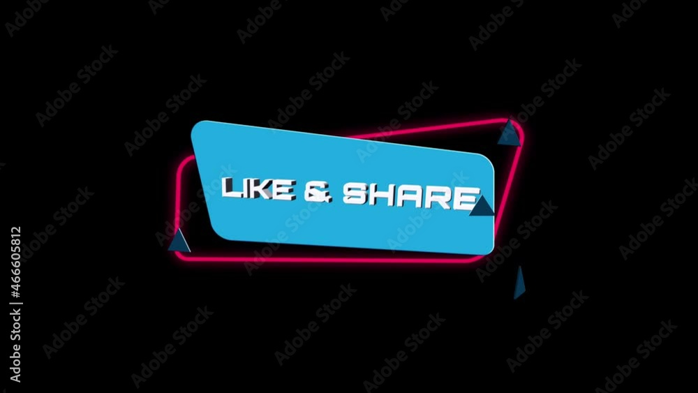 Poster 3d animation text like share on trendy flat geometric banner. flying and rotating object. 4k video m