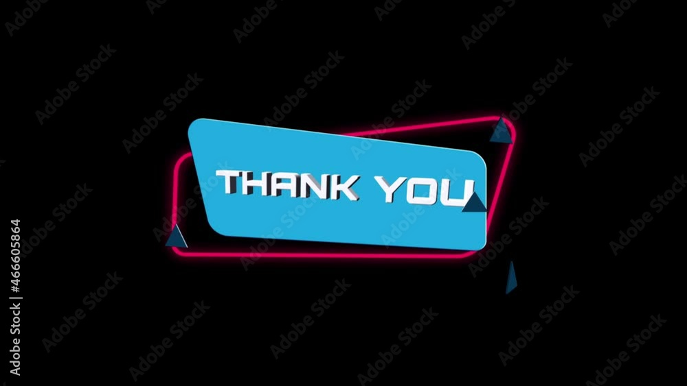 Poster 3d animation text thank you on trendy flat geometric banner. flying and rotating object. 4k video mo