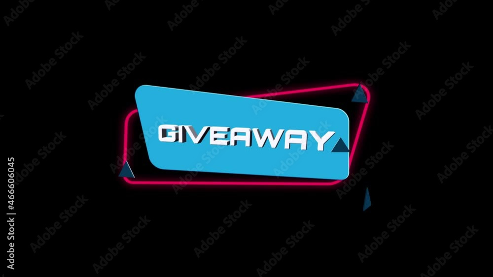 Poster 3d animation text giveaway on trendy flat geometric banner. flying and rotating object. 4k video mot