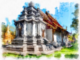 Obraz premium Ancient architecture of Thailand watercolor style illustration impressionist painting.