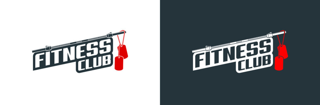 logo athletic club for bodybuilding, powerlifting, weightlifting, crossfit and fitness training. Barbell club logo vintage design isolated on background. Emblem for gym and heavy training of strongman