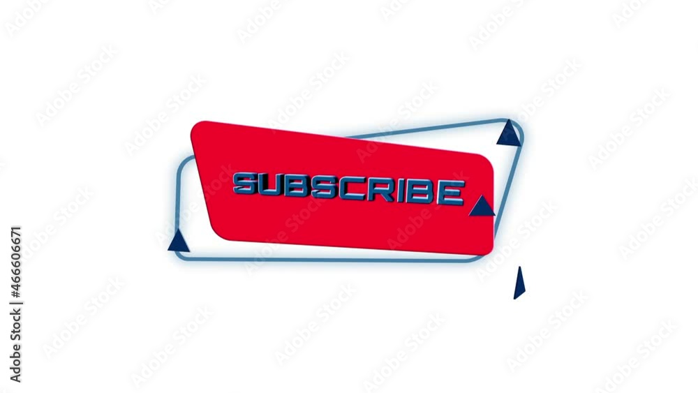 Poster 3d animation text Subscribe on trendy flat geometric banner. Flying and rotating object. 4K Video motion graphic animation.