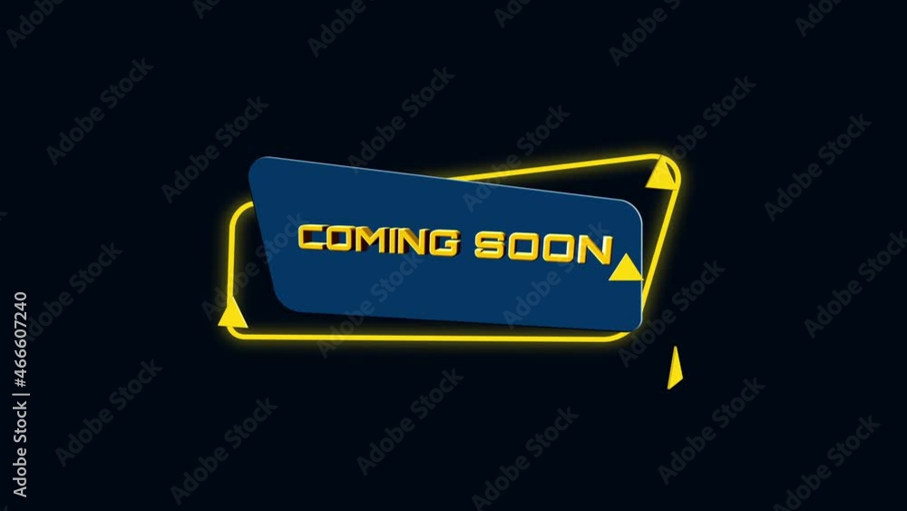 Aufkleber 3d animation text Coming soon on trendy flat geometric banner. Flying and rotating object. 4K Video motion graphic animation.