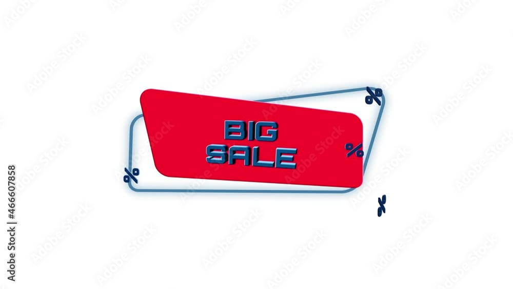 Poster 3d animation text big sale on trendy flat geometric banner. flying and rotating object. 4k video mot