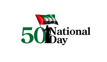 50 UAE national day, Spirit of the union. logo with the silhouette of arab sheikh and UAE flag illustration. Banner of the 50 years Anniversary National day of the United Arab Emirates 2 December 2021