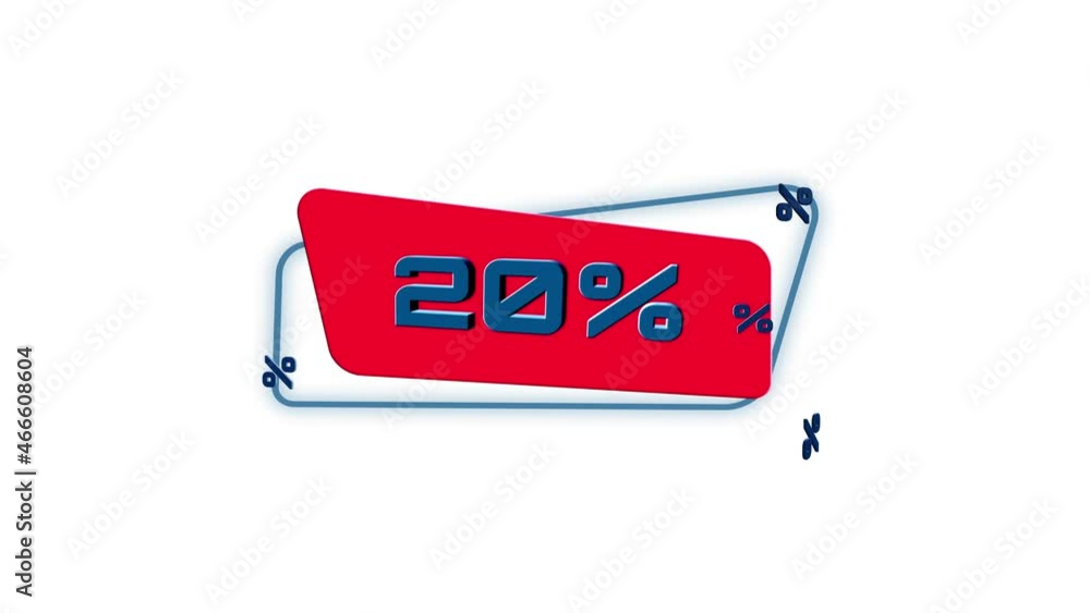 Poster 3d animation letters 20 percent on trendy flat geometric banner. flying and rotating object. 4k vide